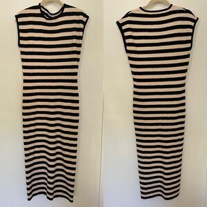 Zara knitted striped black and beige midi dress size Med
